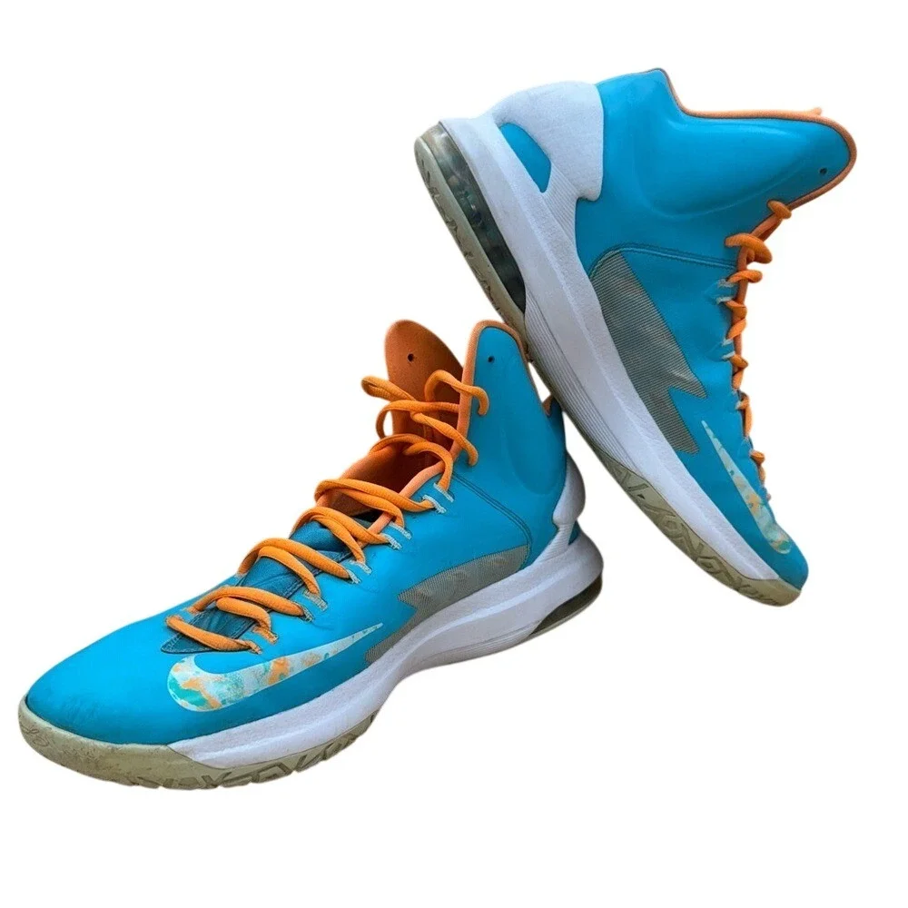 Nike‎ KD 5 Easter Turquoise Blue and Citrus Orange High-Sneakers, Men's 14, GUC